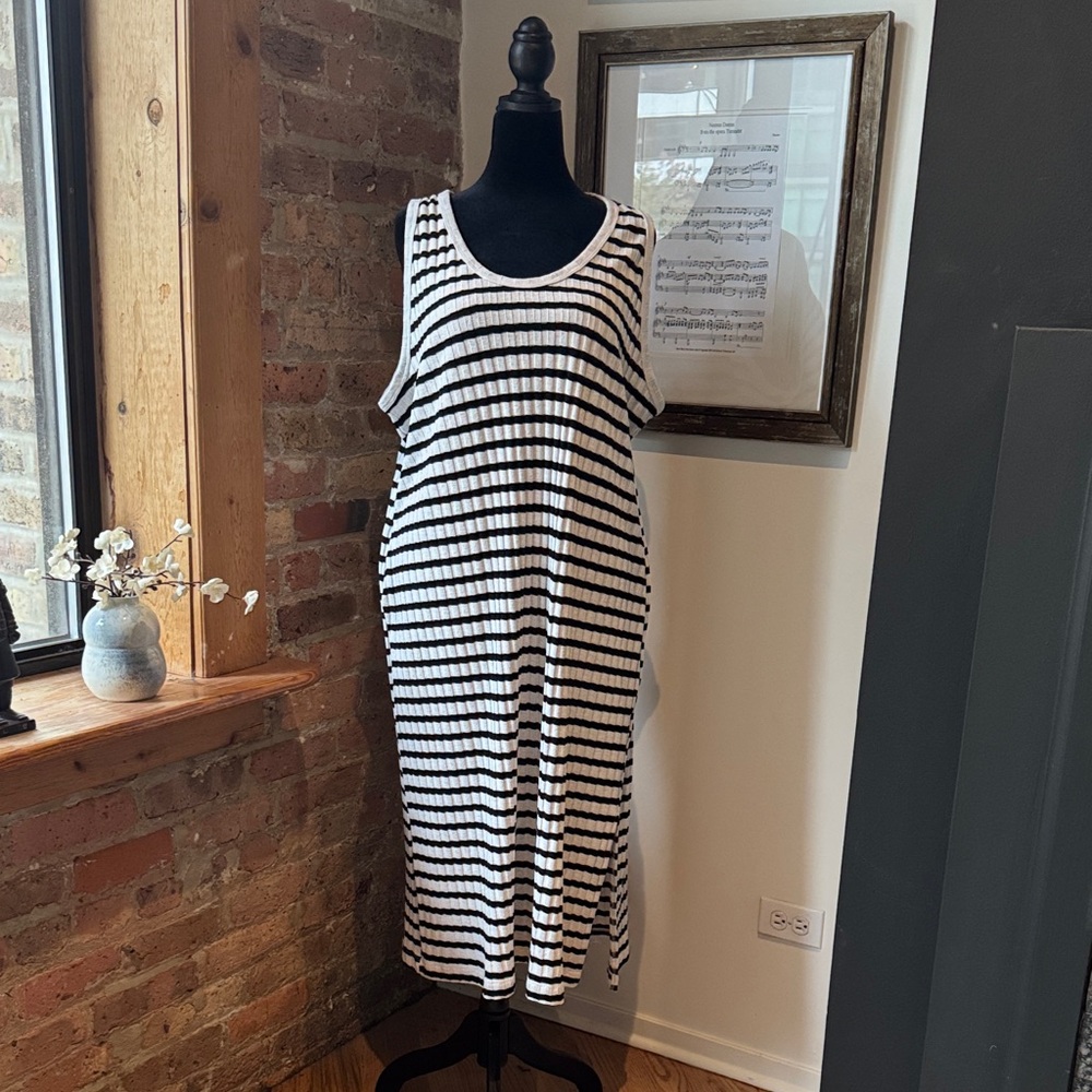 H&M Black and White Striped Midi Dress